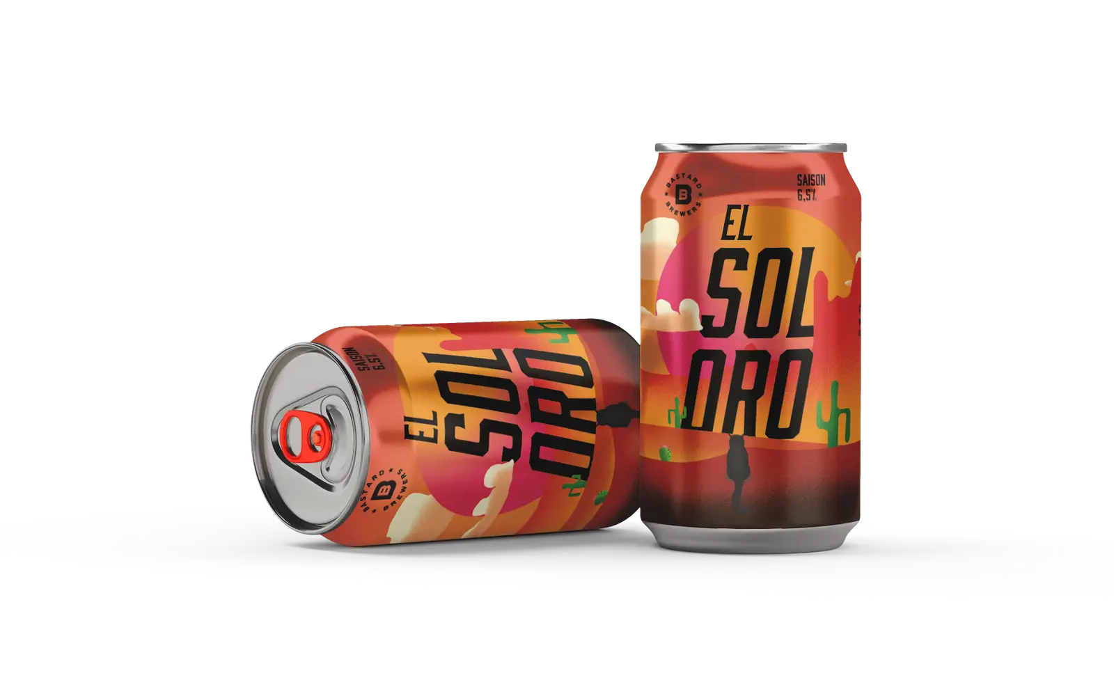 Rendus de deux canettes 3D El Sol Oro avec gouttes de condensation